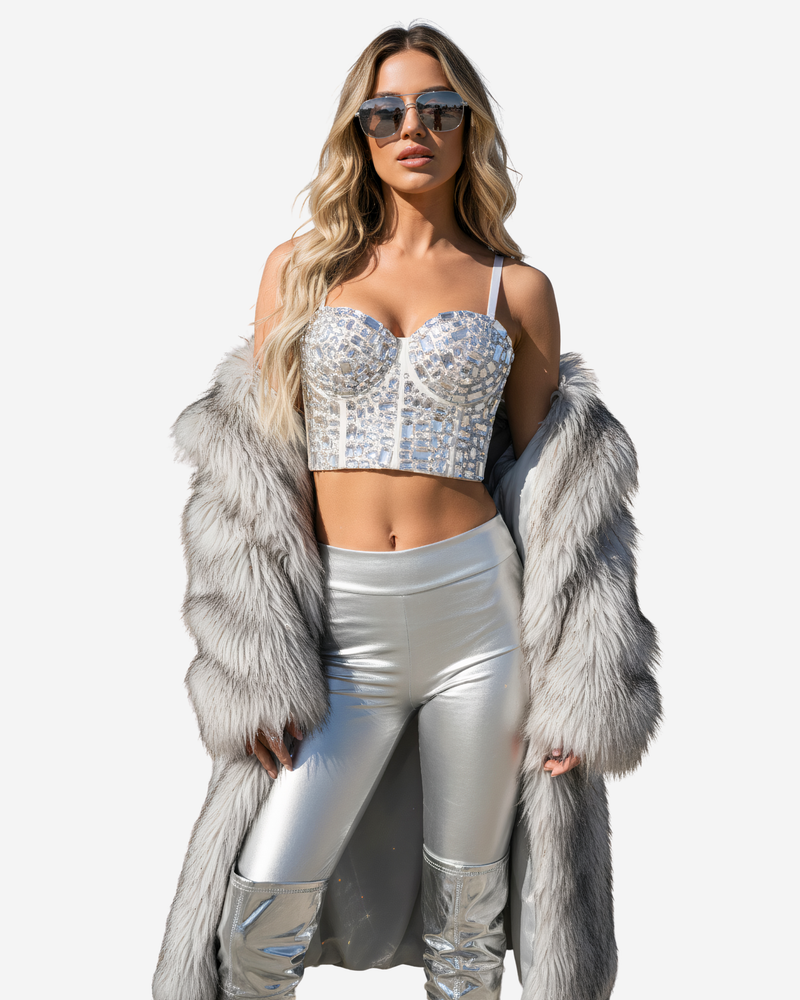 Crystal Sequined Bralette with Heavy Beading & Detachable Straps-Tops-Ekoa Ltd