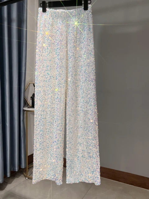 Sequined High-Waist Leggings with Statement Pendant Details