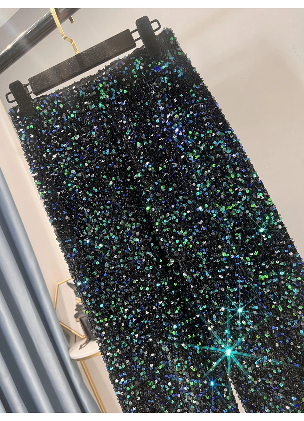 Sequined High-Waist Leggings with Statement Pendant Details