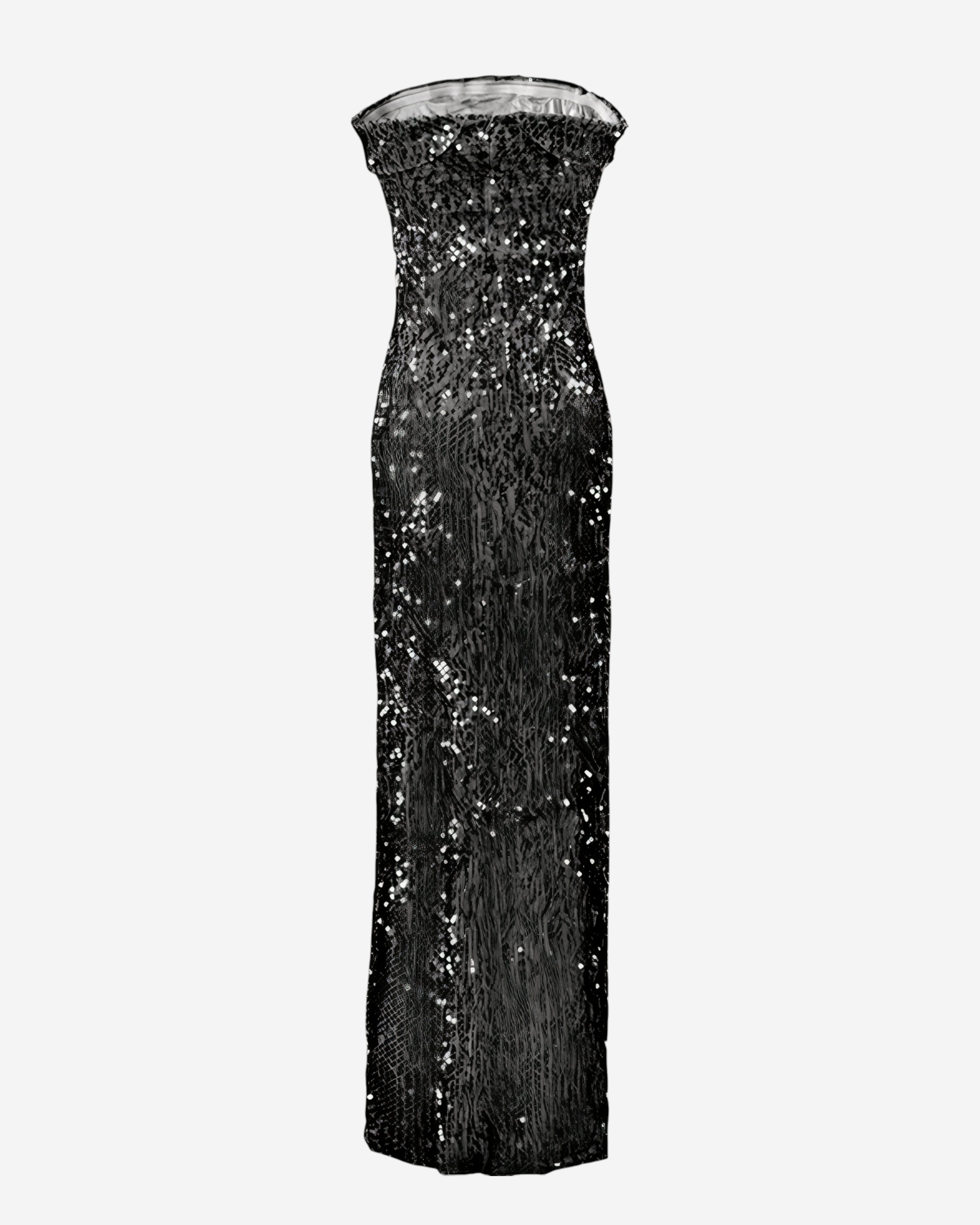 Strapless Sequin Maxi Dress with Front Slit
