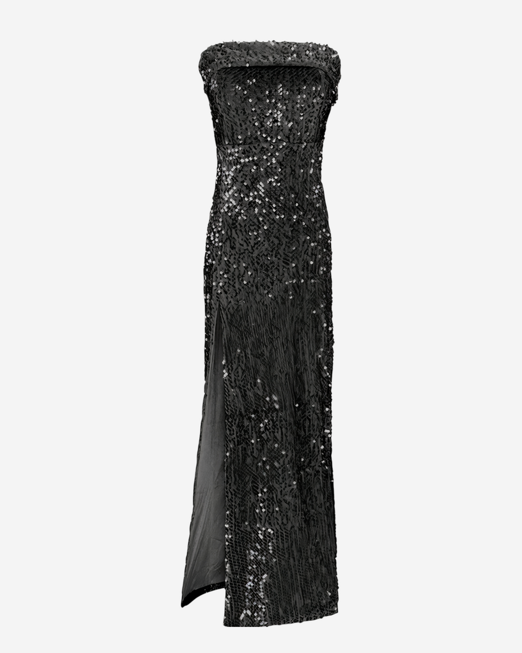 Strapless Sequin Maxi Dress with Front Slit