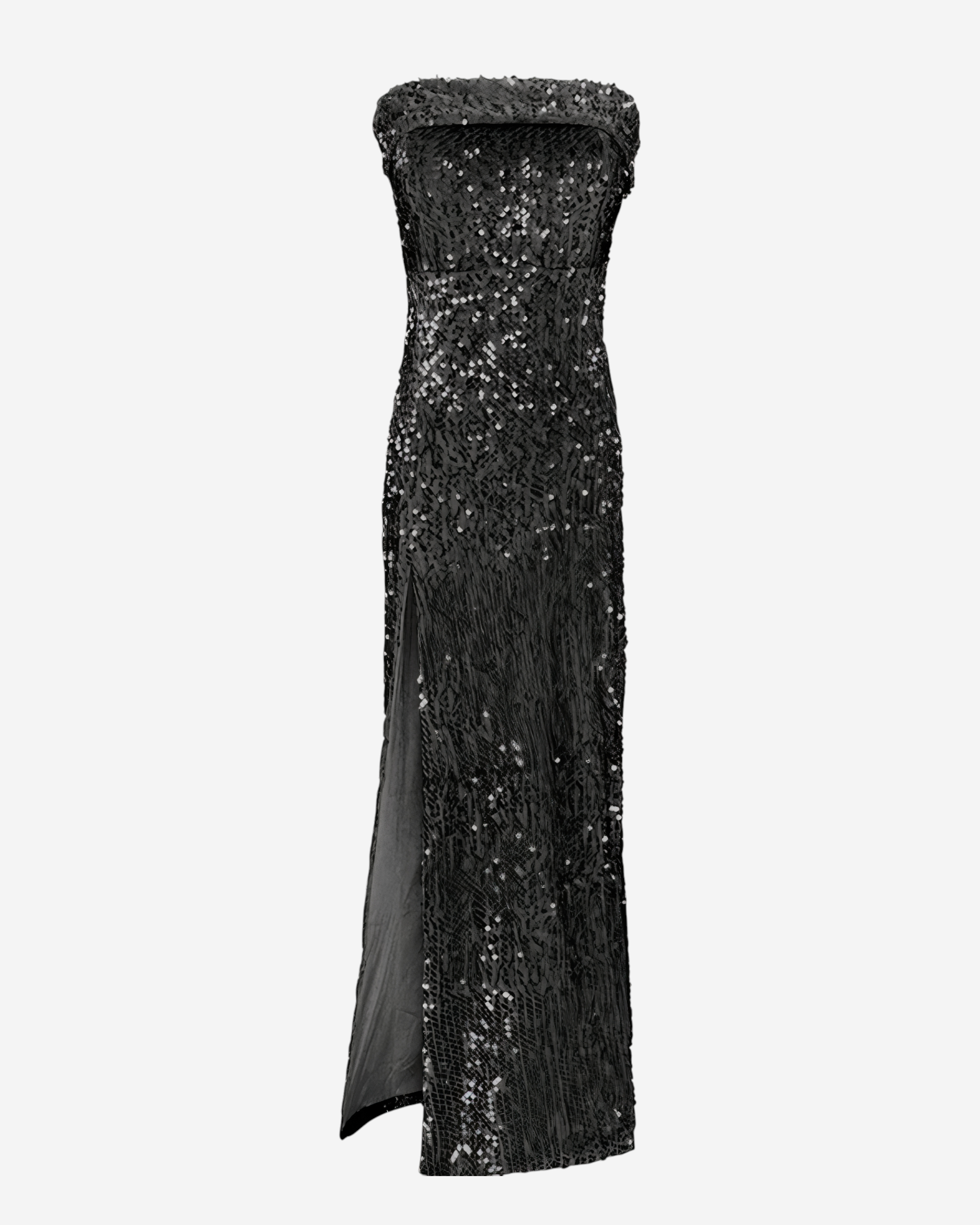 Strapless Sequin Maxi Dress with Front Slit