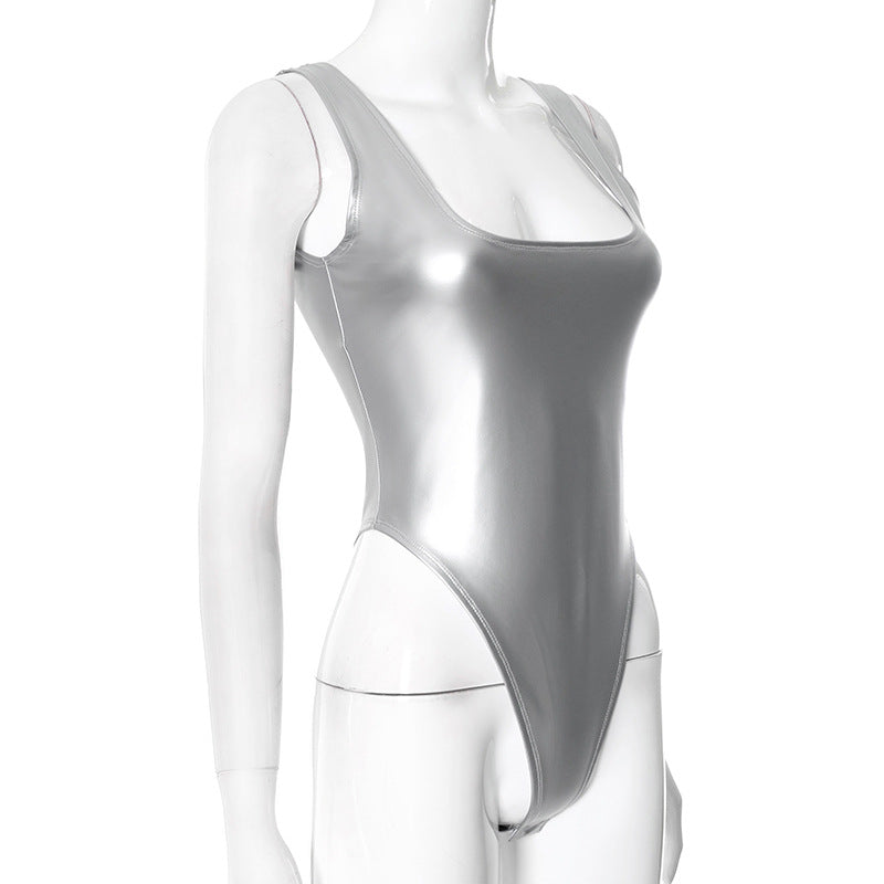Metallic High-Waist Bodysuit [Silver]
