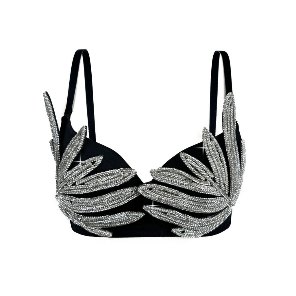 3D Rhinestone Shaping Bra [Black]
