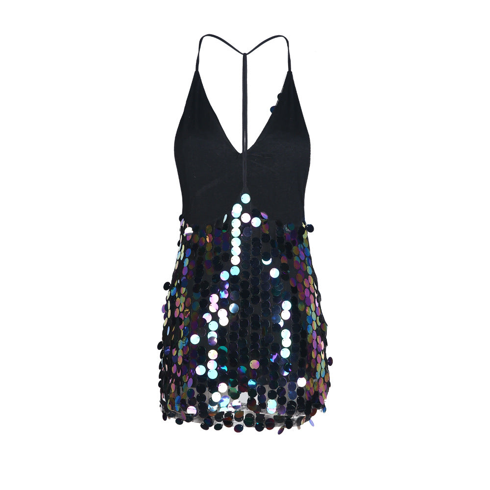 Dark Sequin Bodycon Mini Dress [Black]
