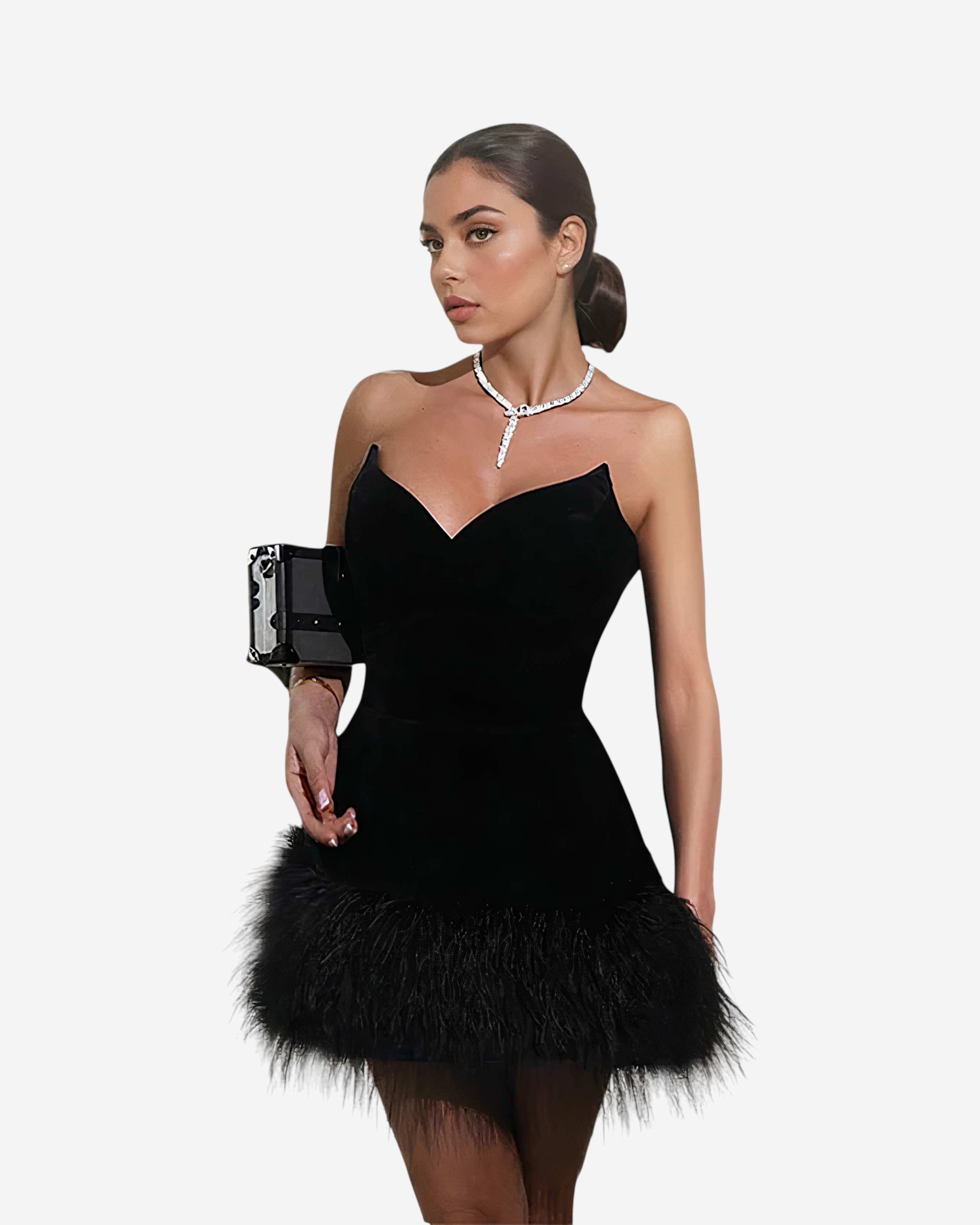 Black Feather Hem Mini Dress
