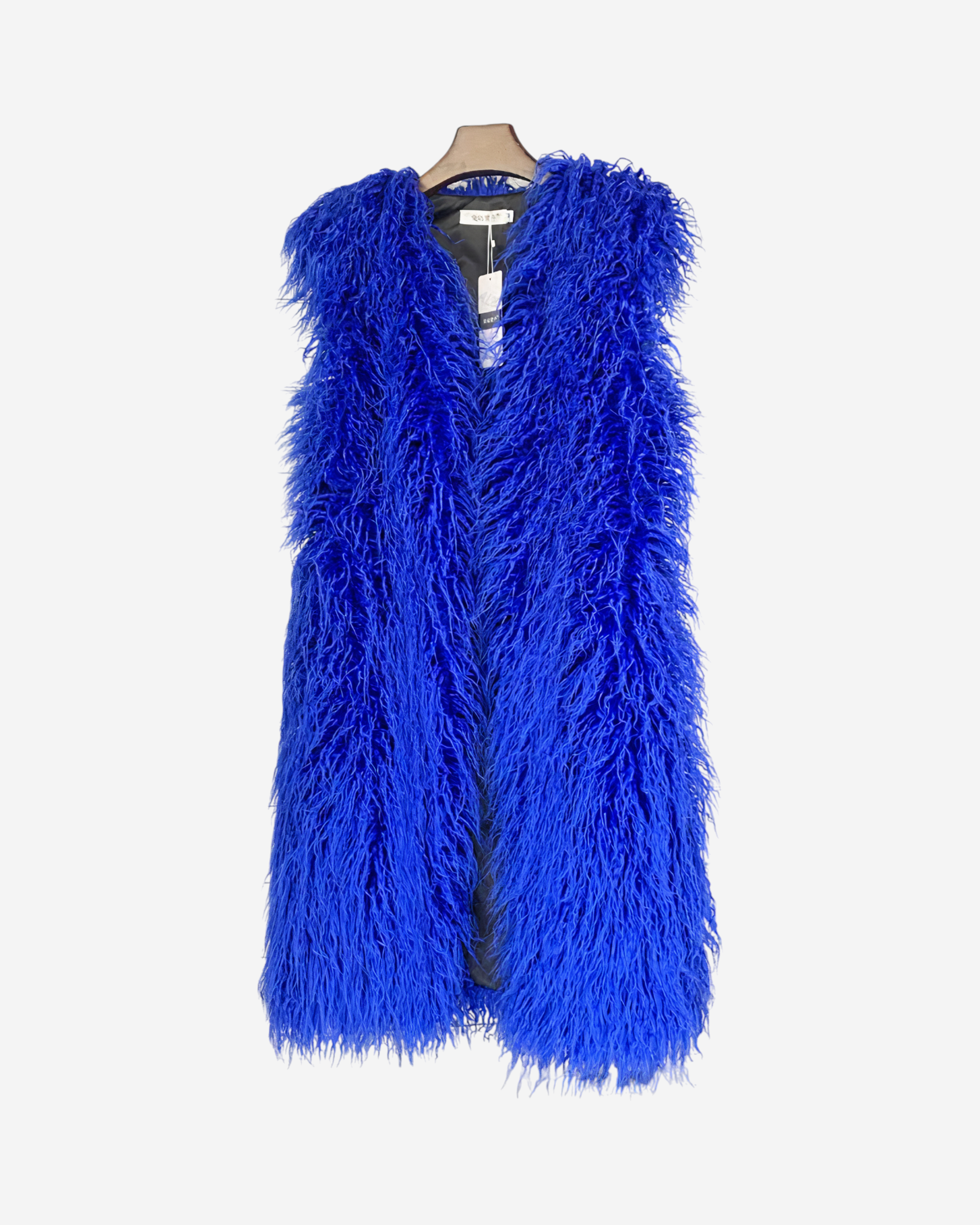 Faux Fur Sleeveless Long V-Neck Vest