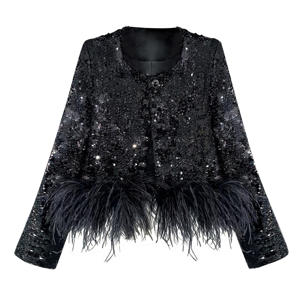 Sequin Feather Jacket [Black]