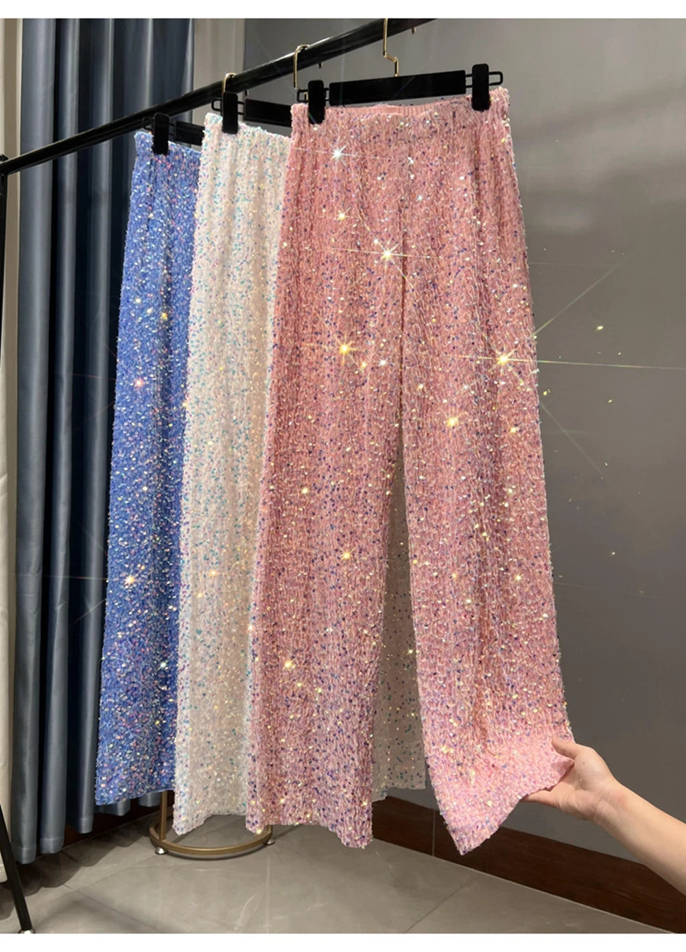 Sequined High-Waist Leggings with Statement Pendant Details