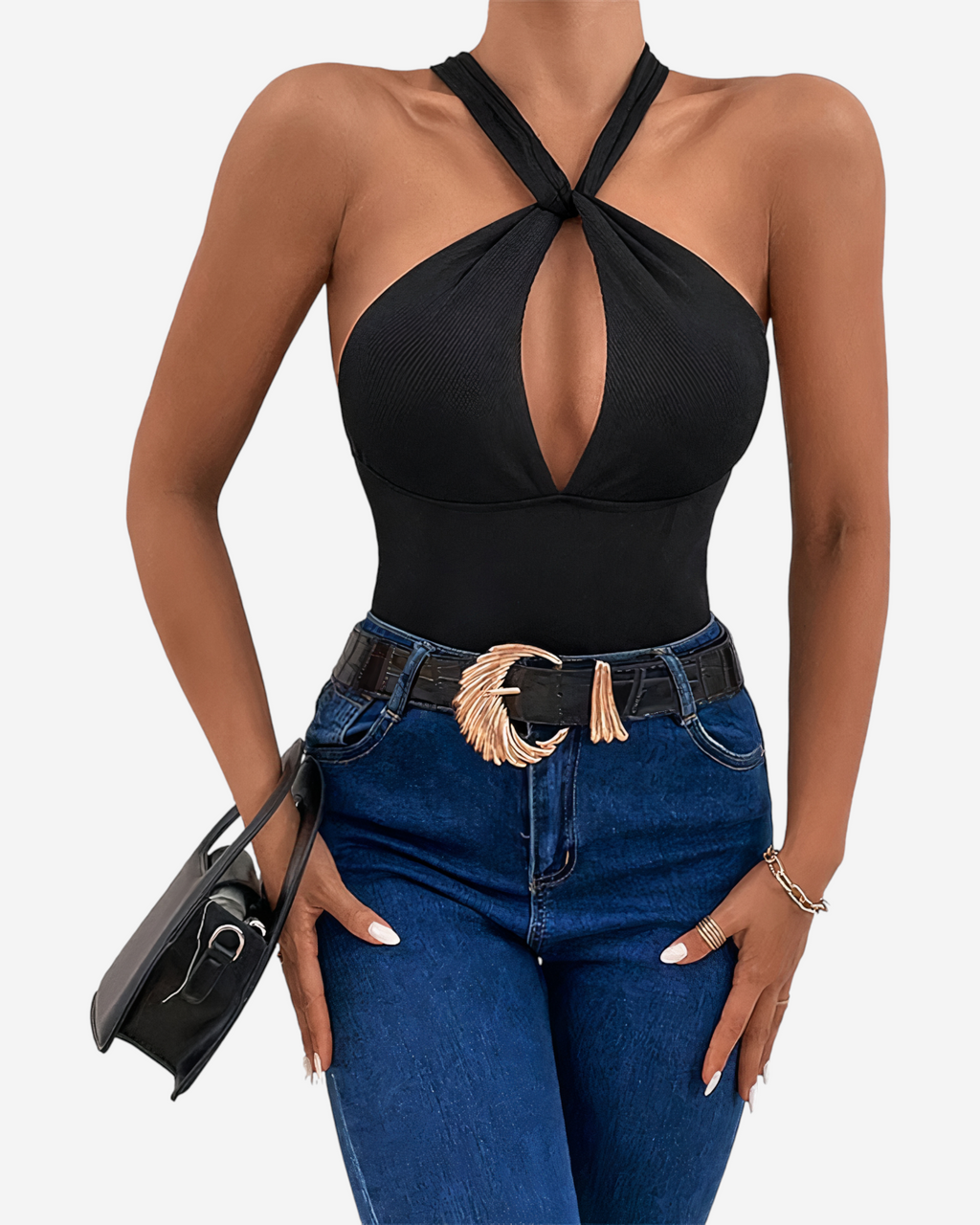 Black Cross-Back Cutout Sleeveless Bodysuit