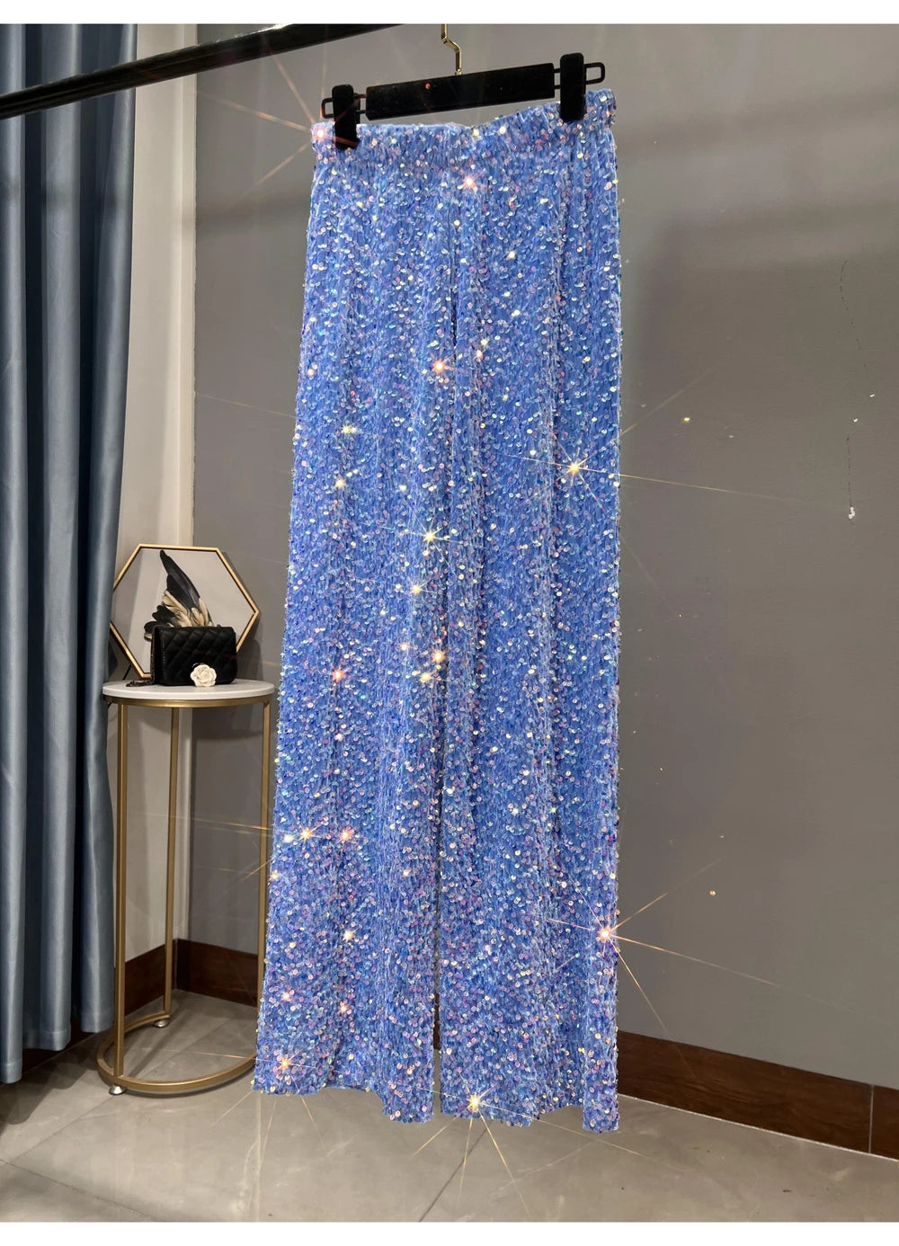 Sequined High-Waist Leggings with Statement Pendant Details