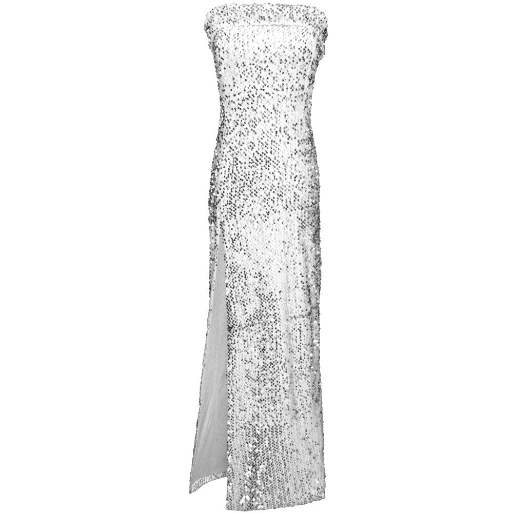 Strapless Sequin Maxi Dress with Front Slit
