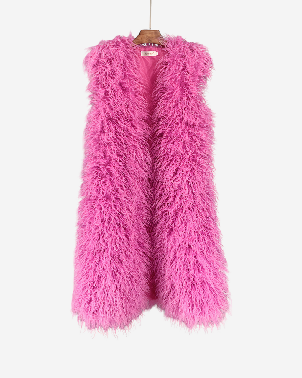 Faux Fur Sleeveless Long V-Neck Vest