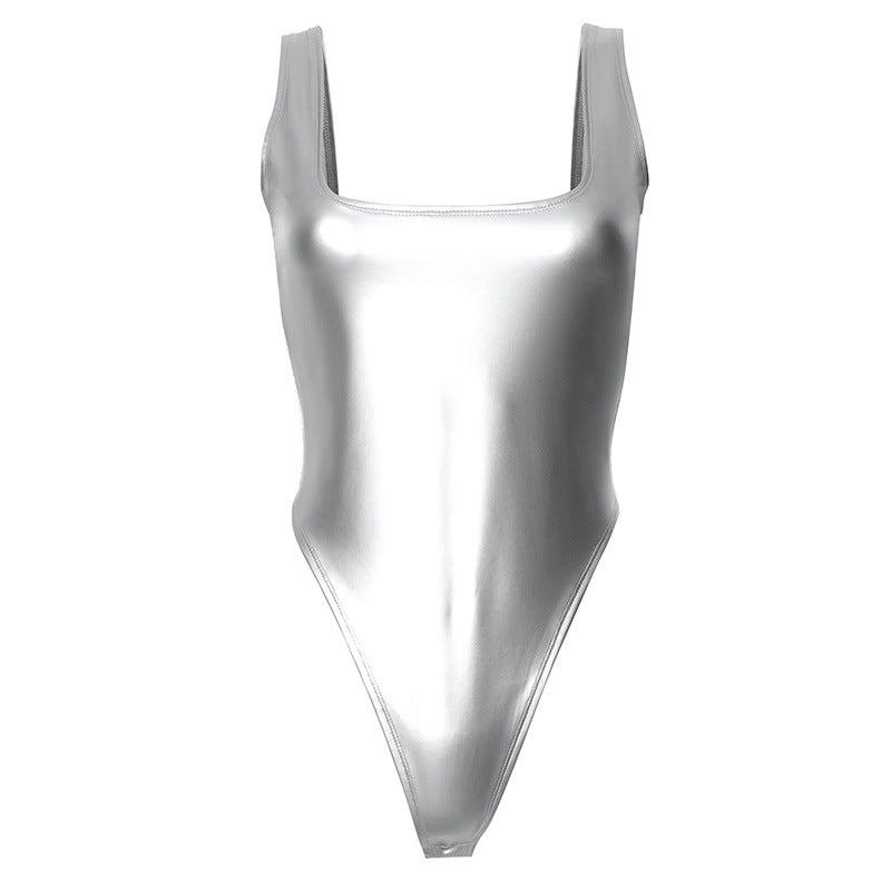 Metallic High-Waist Bodysuit [Silver]