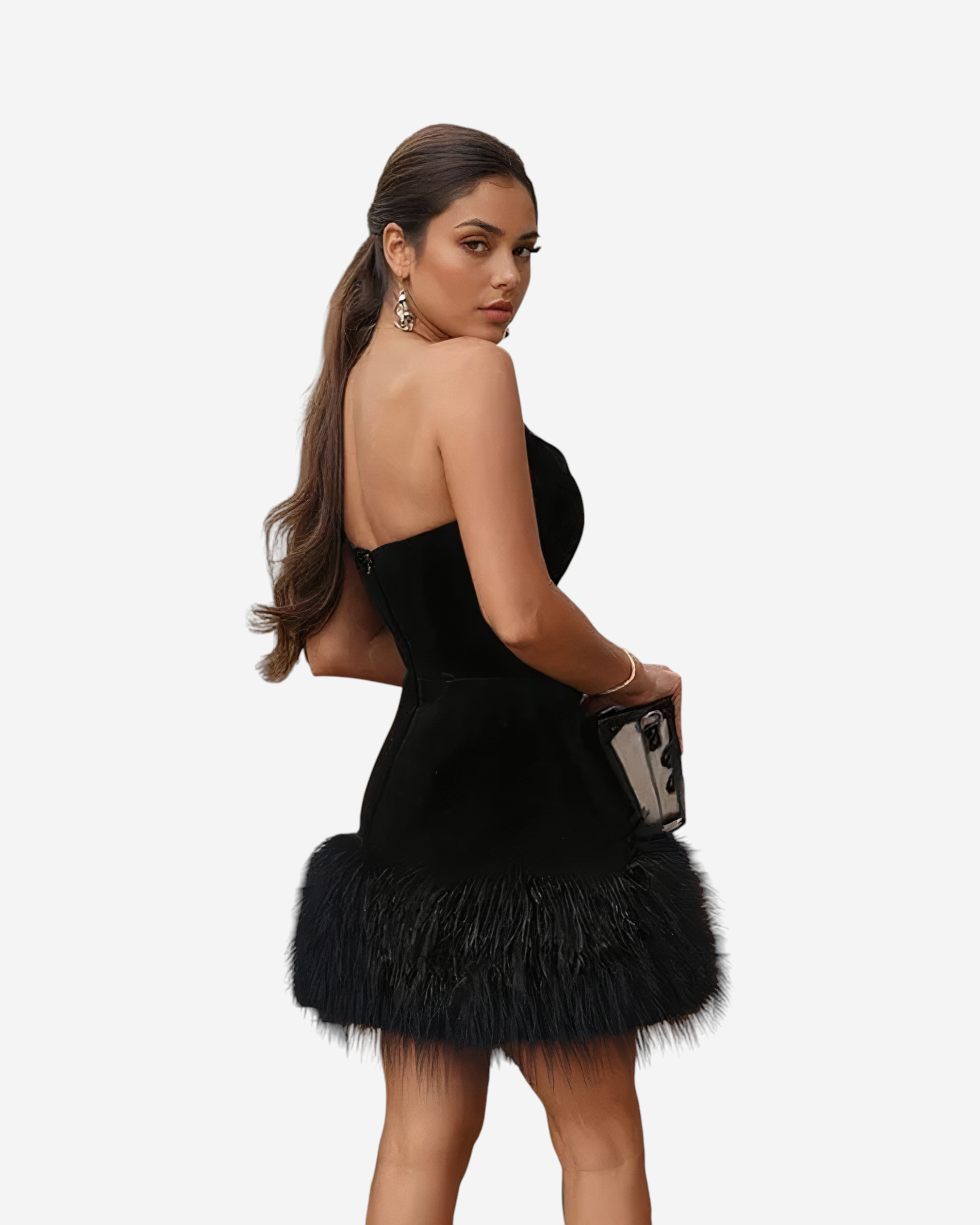 Black Feather Hem Mini Dress