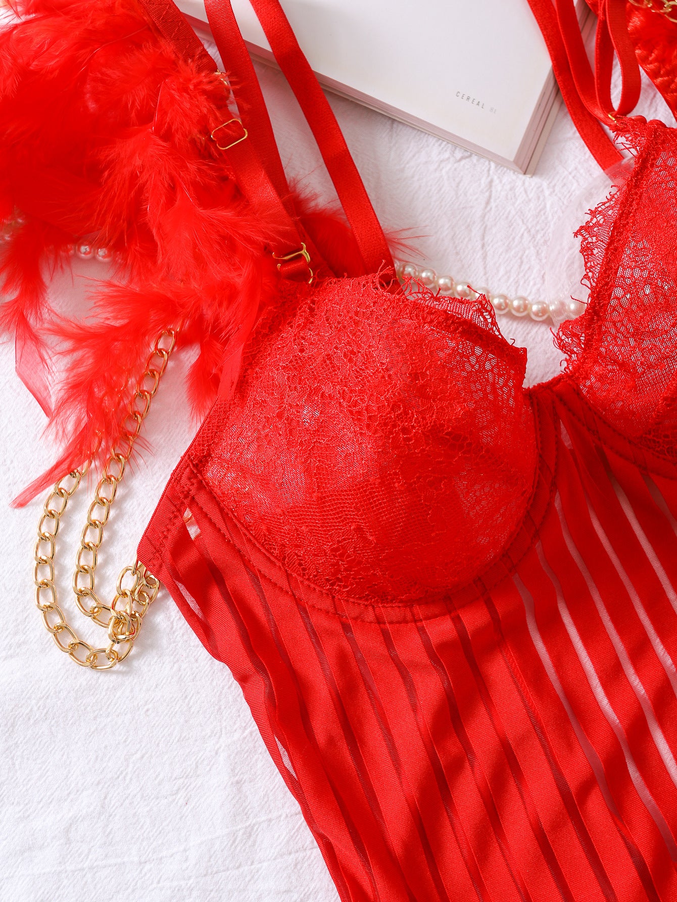 Feathered Fantasy Bodysuit [Red]