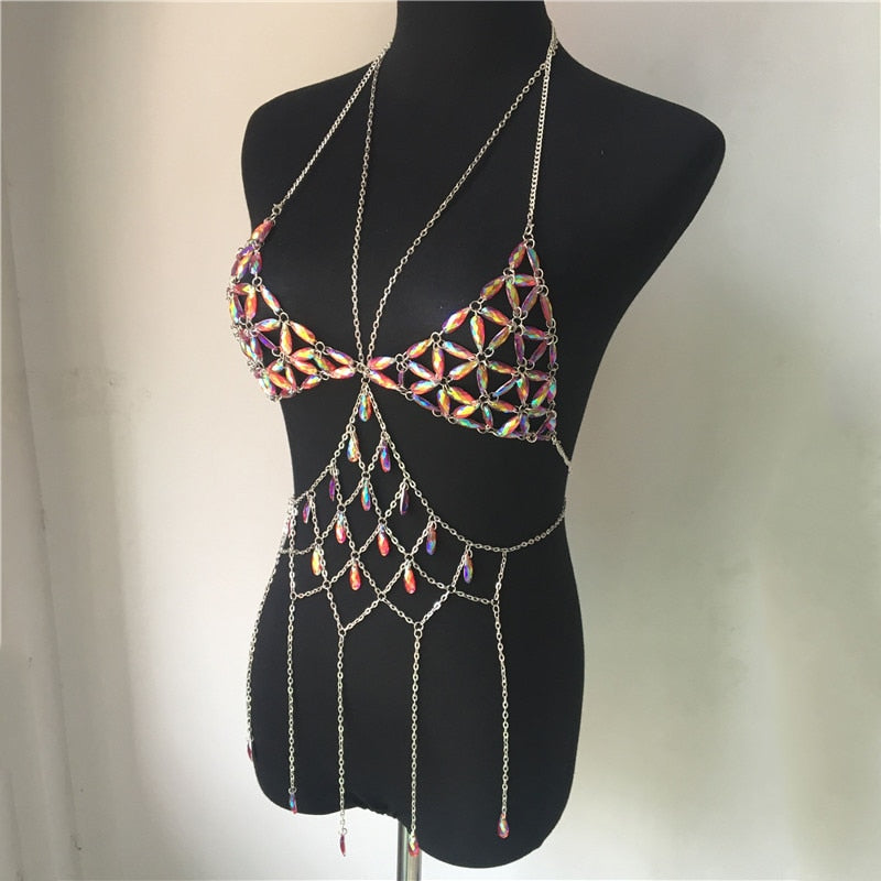 Metal Tassel Details Tank Top with Patchwork Design [Pink]