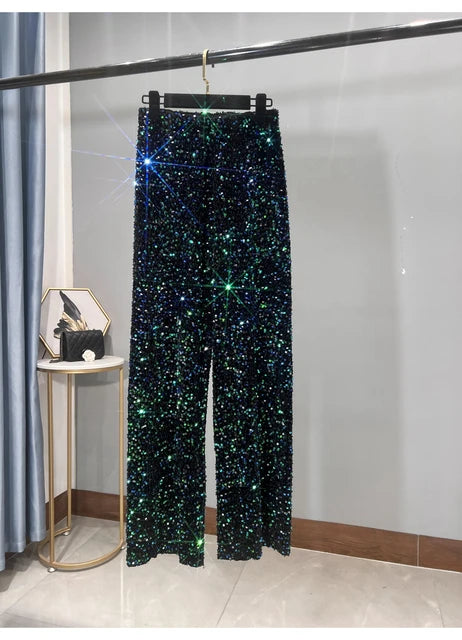 Sequined High-Waist Leggings with Statement Pendant Details