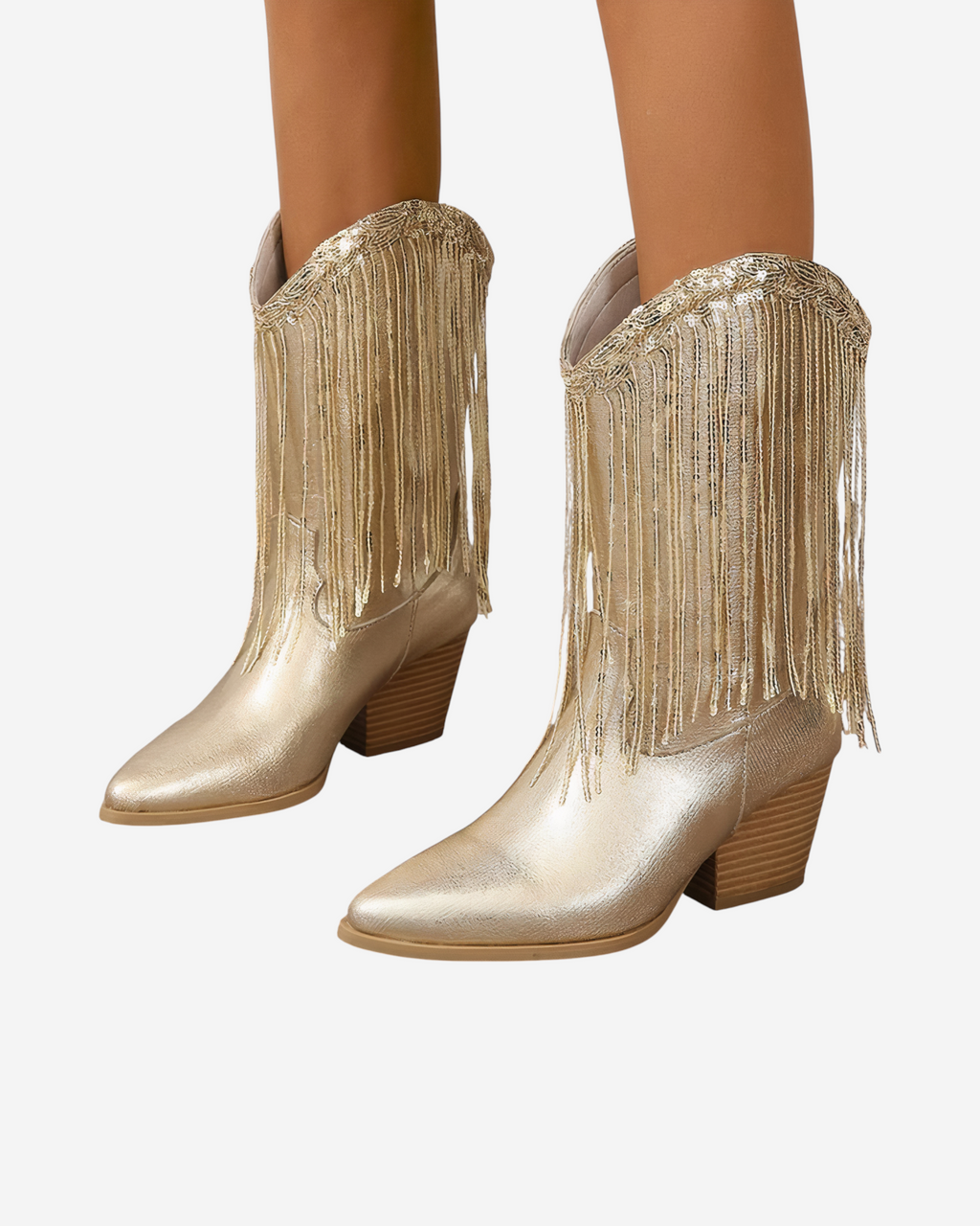 Vintage Chunky Heel Western Cowboy Boots [Gold]