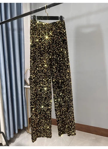 Sequined High-Waist Leggings with Statement Pendant Details