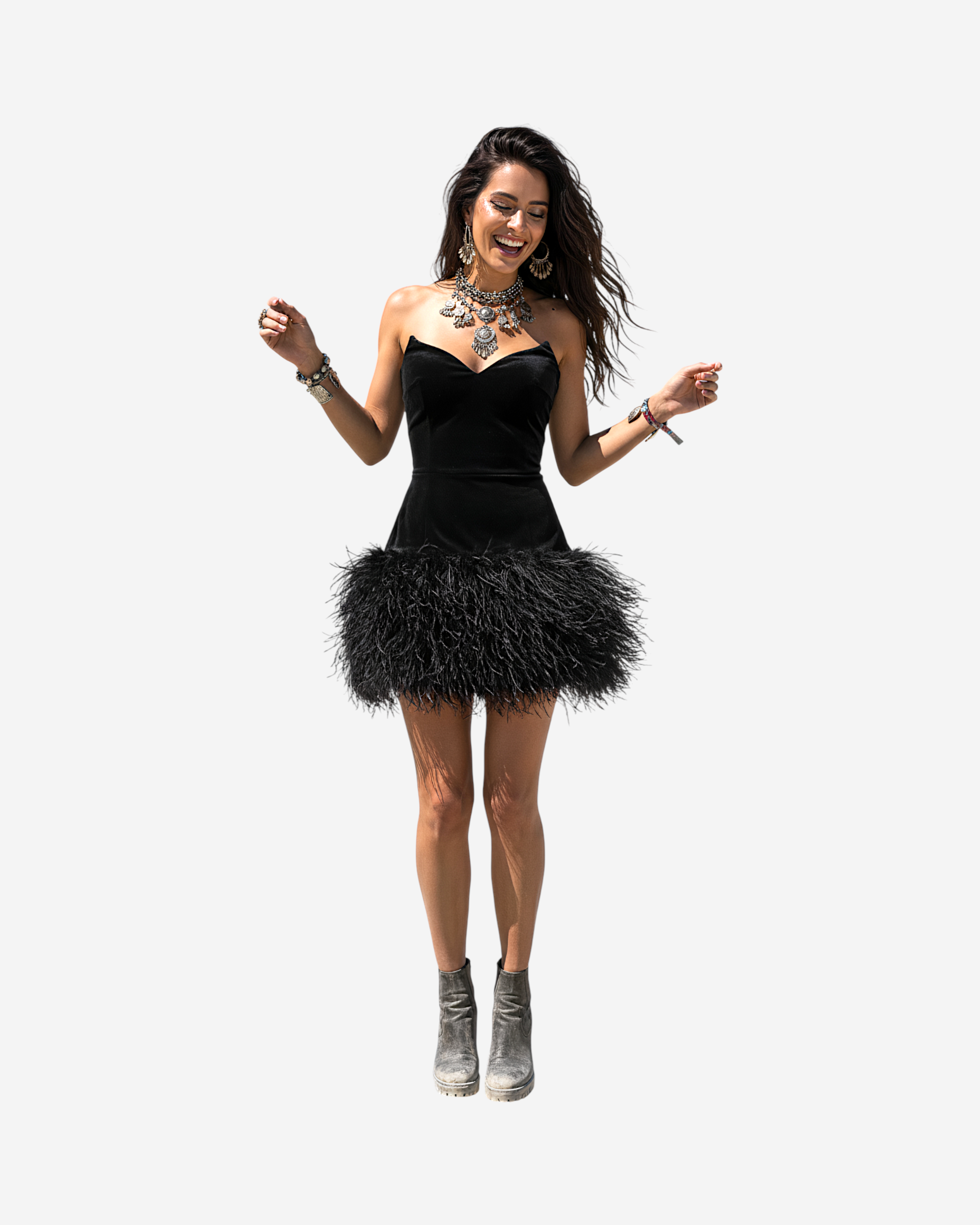 Black Feather Hem Mini Dress