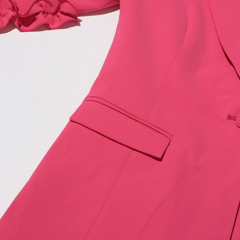 Rose Red Fringe Edge Single Button Suit Blazer