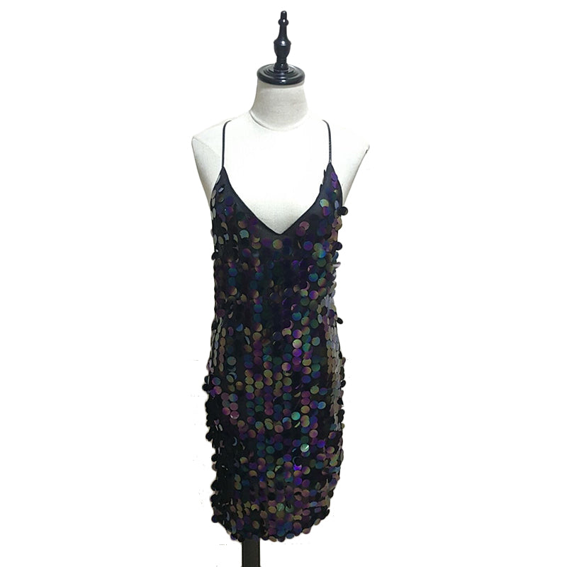 Dark Sequin Bodycon Mini Dress [Black]