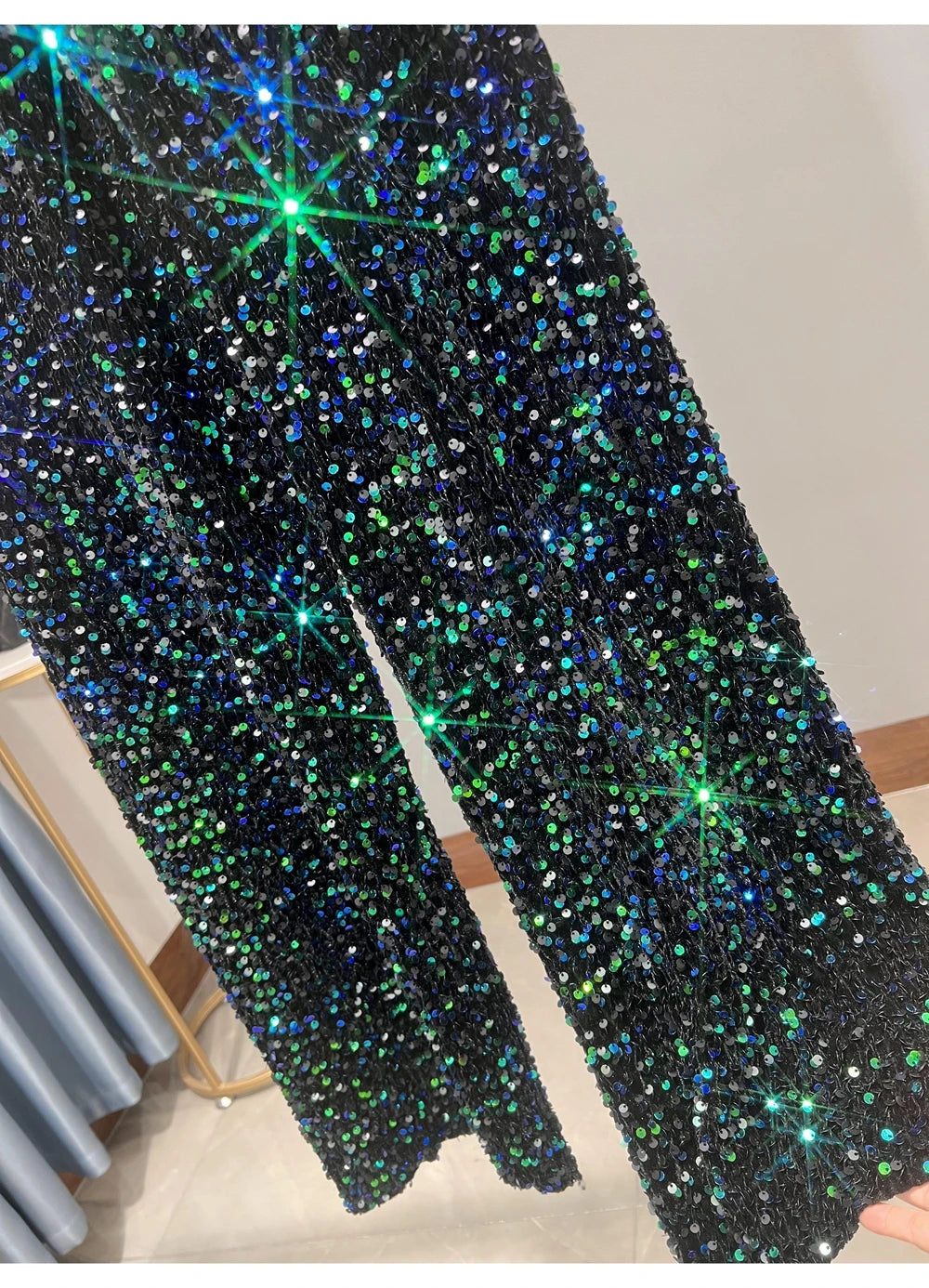 Sequined High-Waist Leggings with Statement Pendant Details