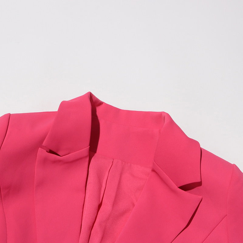 Rose Red Fringe Edge Single Button Suit Blazer