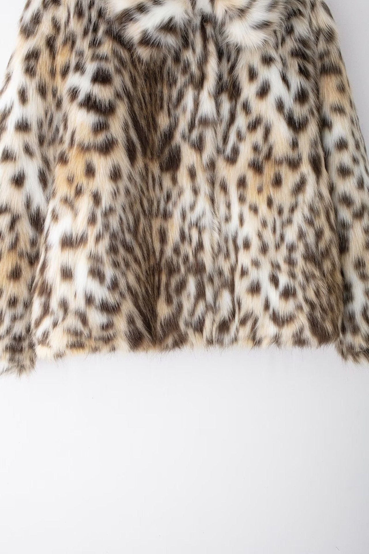 Leopard Print Faux Fur Long Sleeve Coat