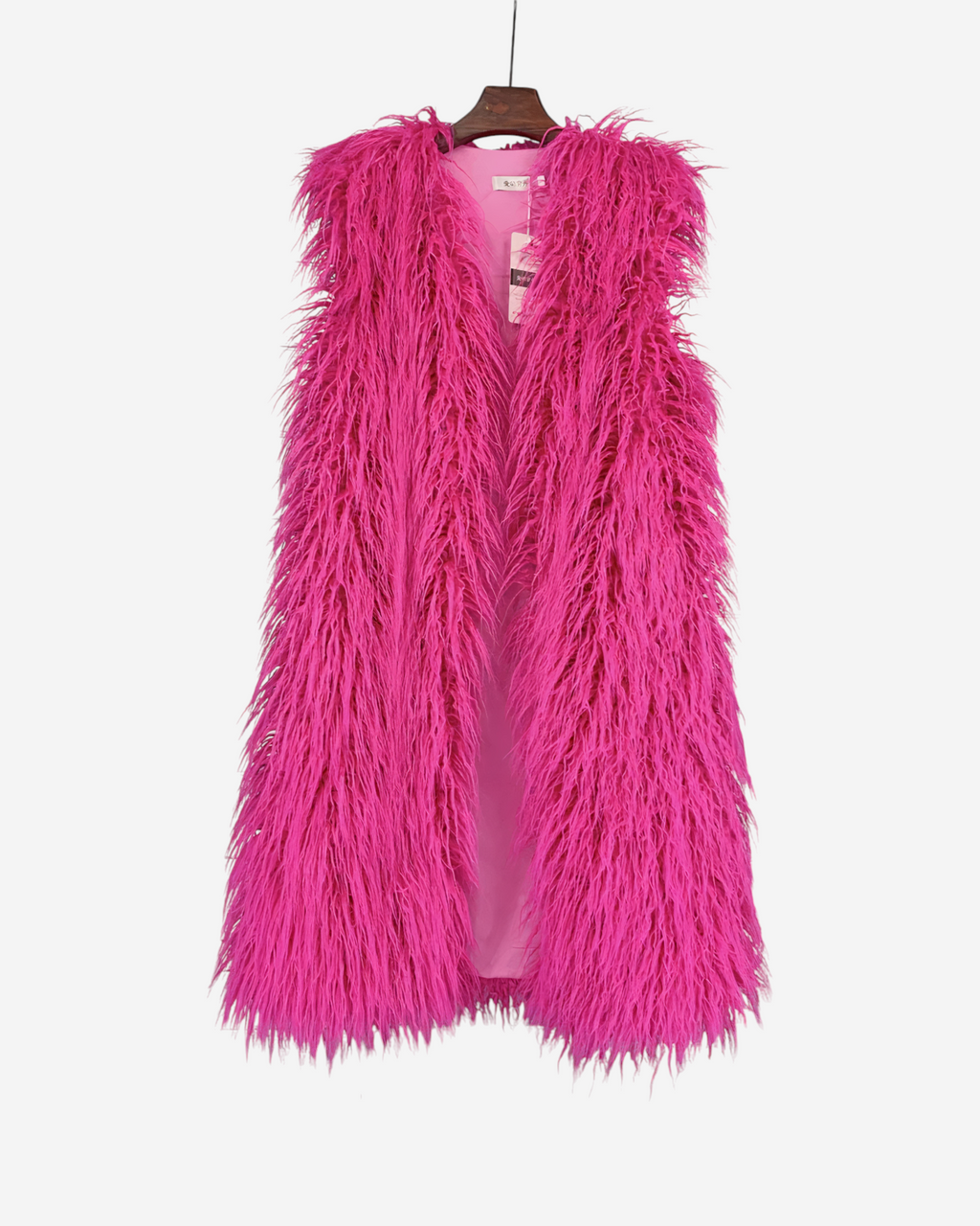 Faux Fur Sleeveless Long V-Neck Vest