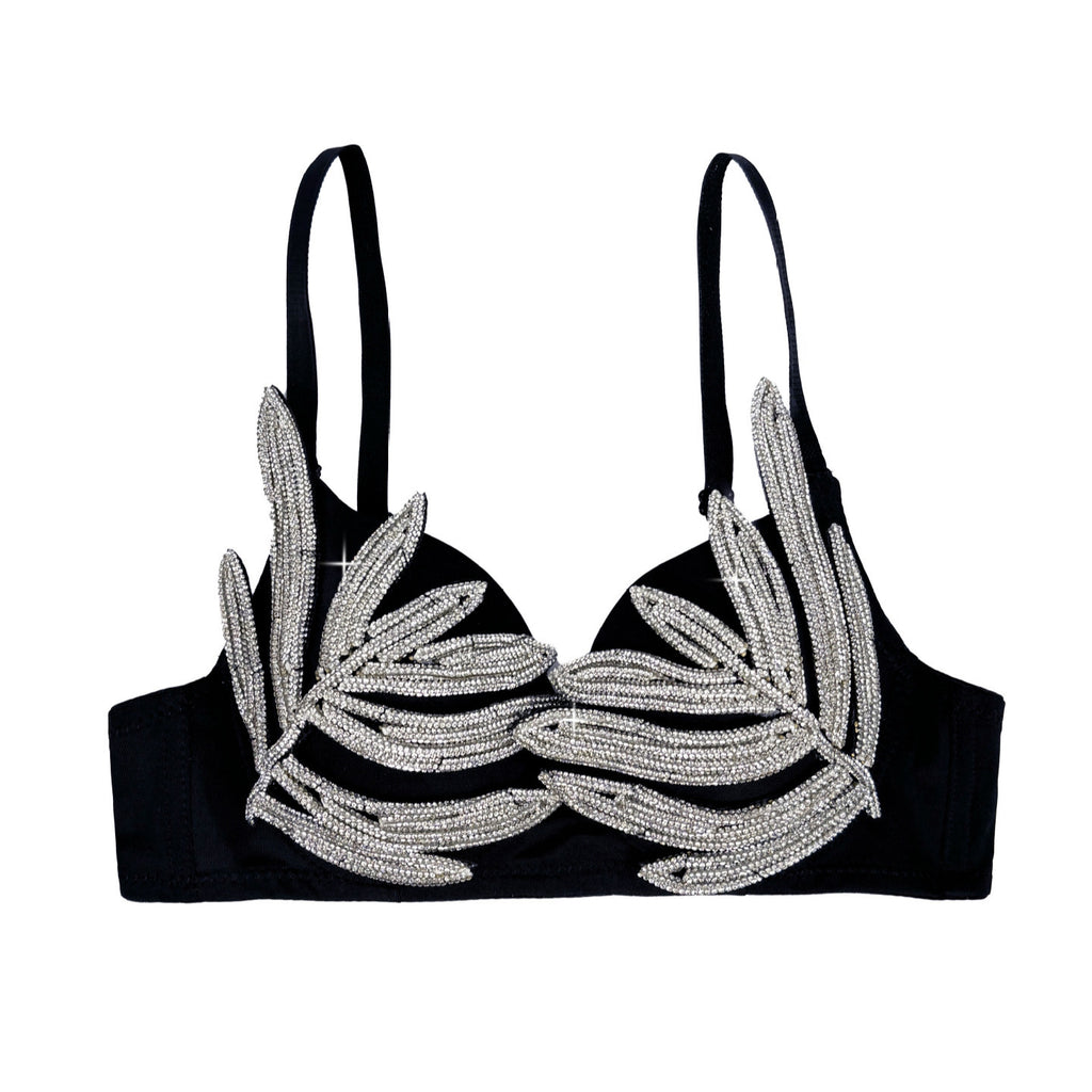 3D Rhinestone Shaping Bra [Black]