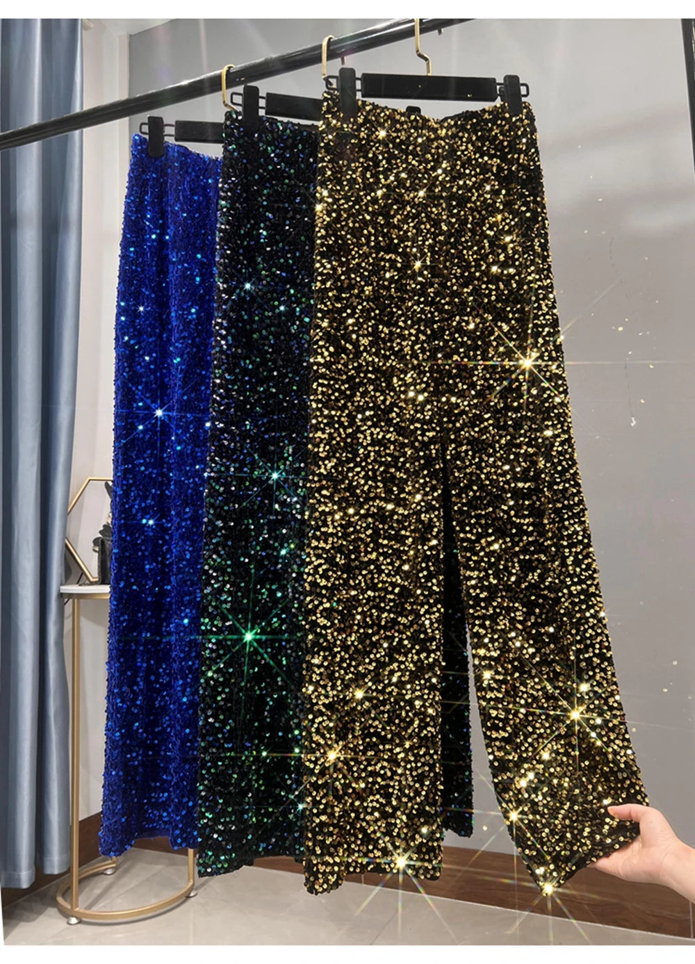 Sequined High-Waist Leggings with Statement Pendant Details