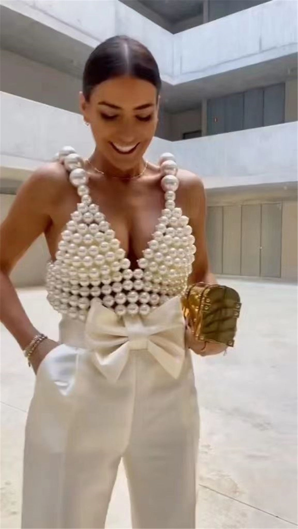Pearl Beaded Camisole Crop Top