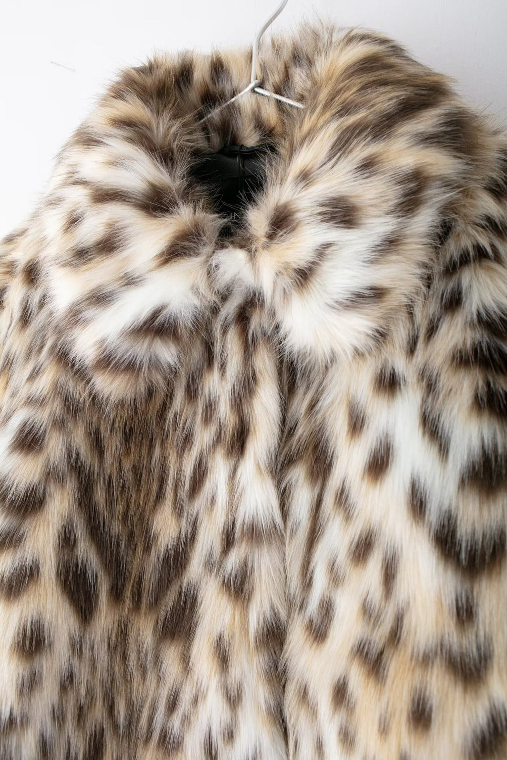 Leopard Print Faux Fur Long Sleeve Coat