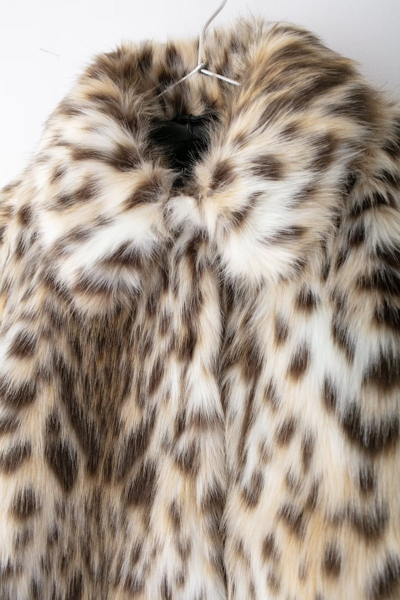 Leopard Print Faux Fur Long Sleeve Coat