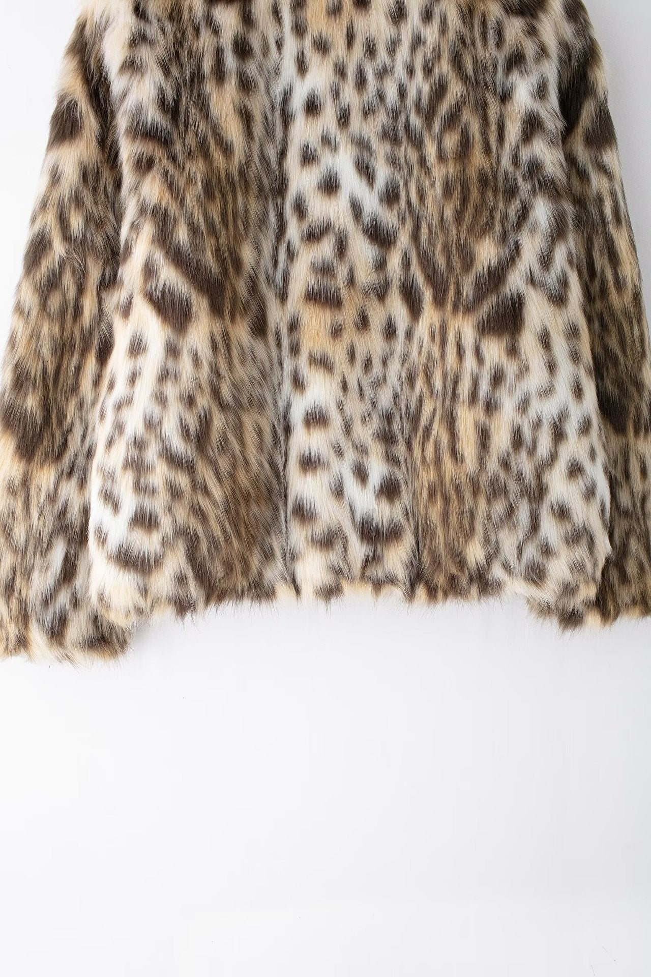 Leopard Print Faux Fur Long Sleeve Coat