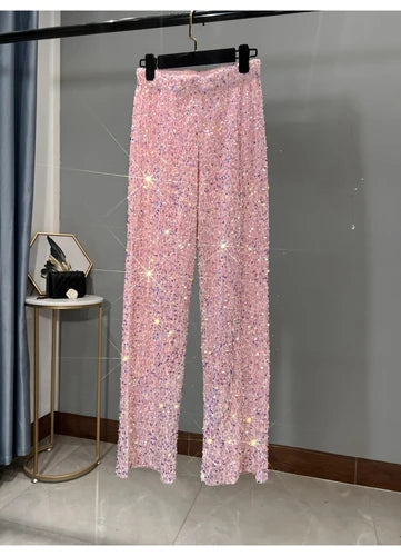 Sequined High-Waist Leggings with Statement Pendant Details