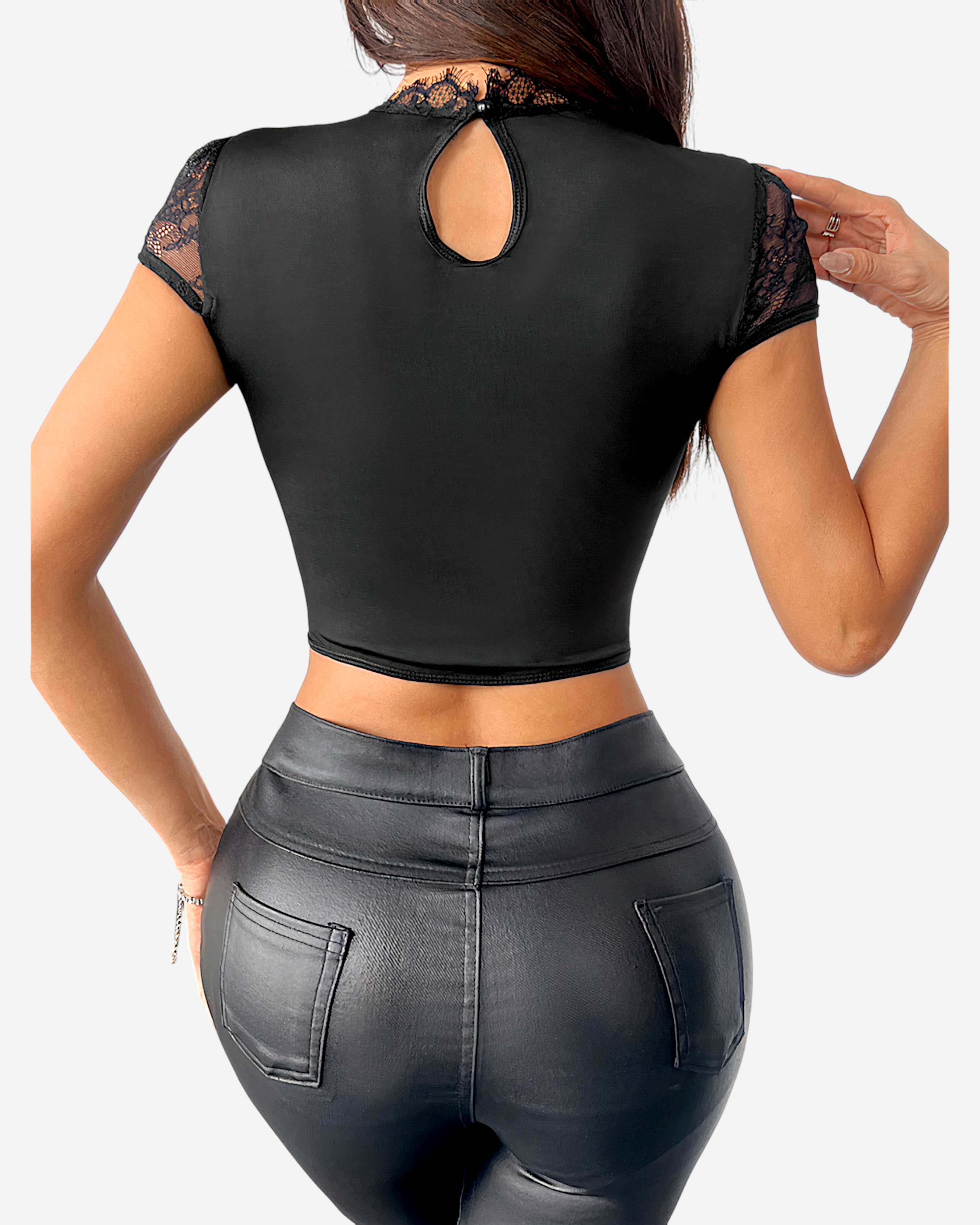Round Neck Corset Detail Crop Top