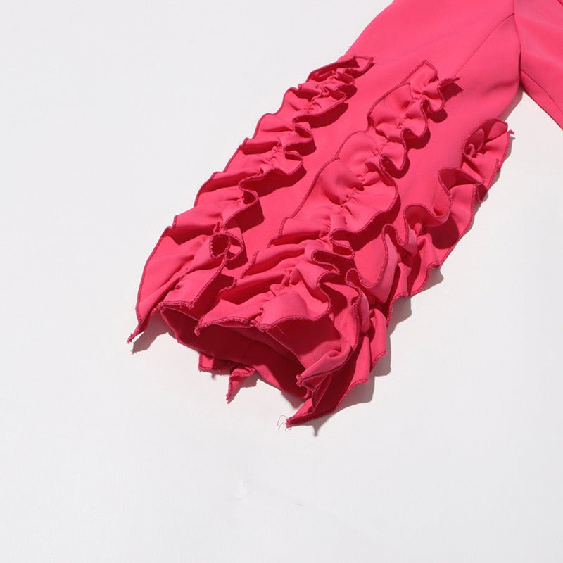 Rose Red Fringe Edge Single Button Suit Blazer