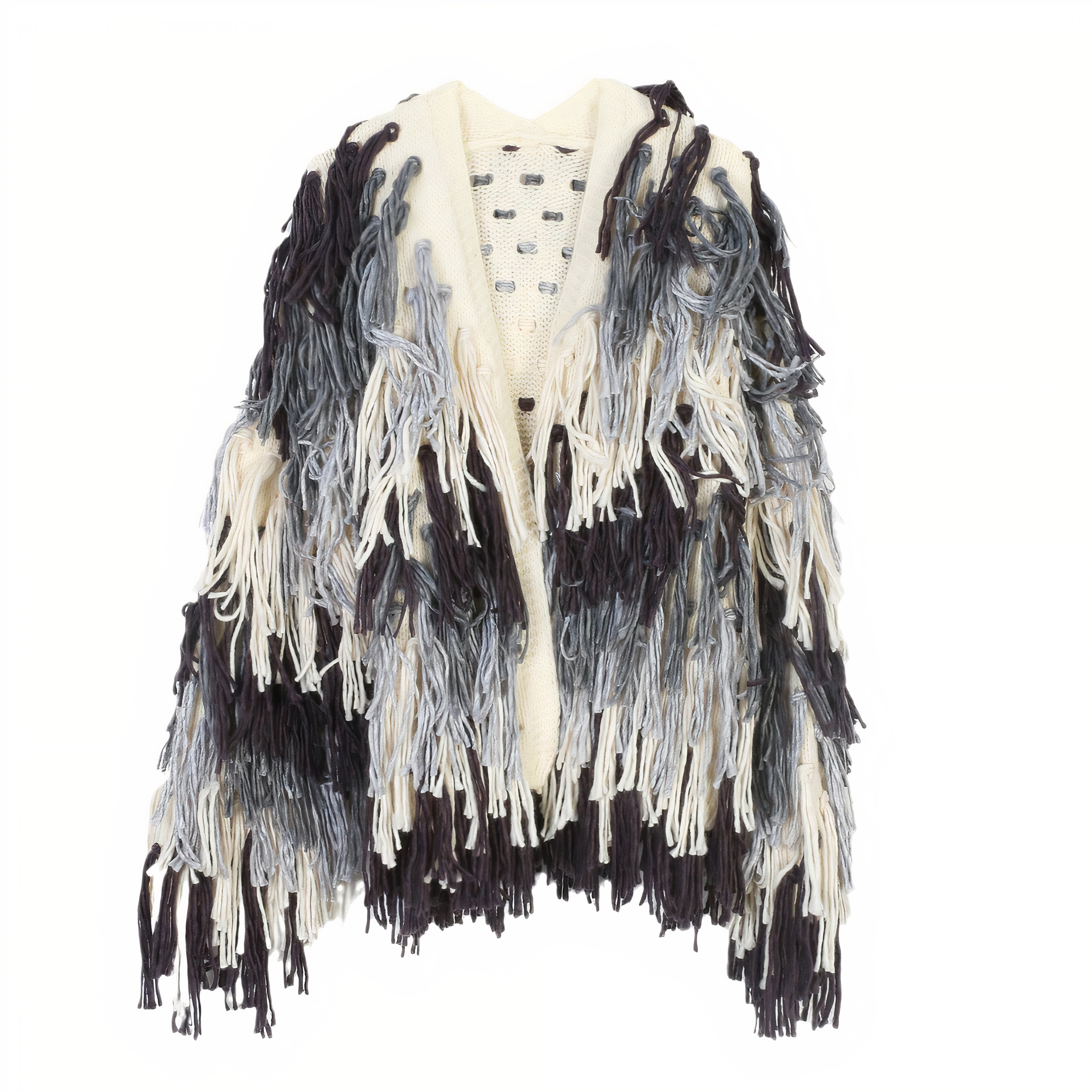 Boho Gradient Knitted Cardigan with Tassel Detail
