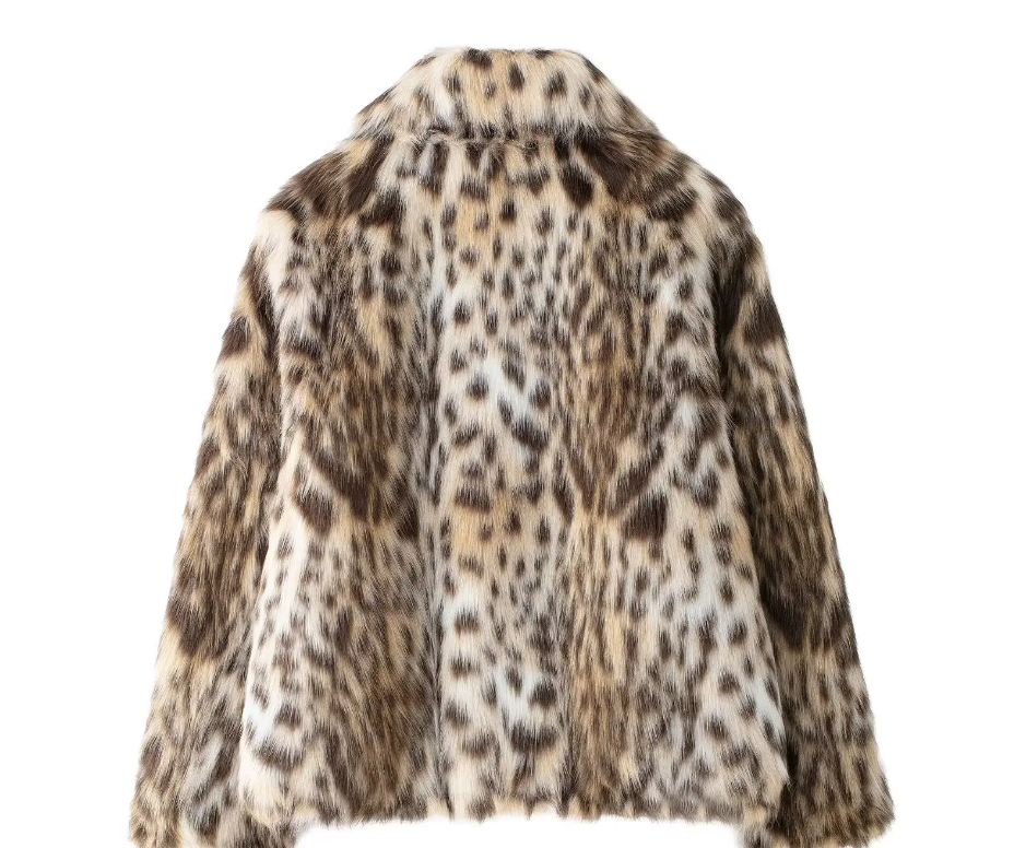 Leopard Print Faux Fur Long Sleeve Coat