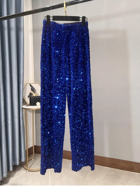 Sequined High-Waist Leggings with Statement Pendant Details