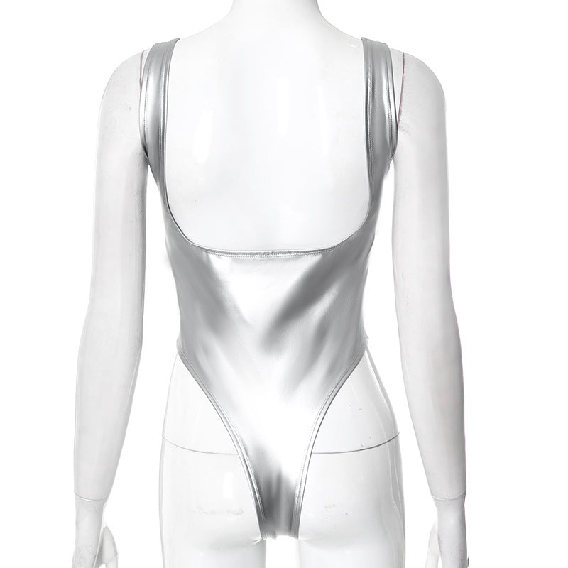 Metallic High-Waist Bodysuit [Silver]