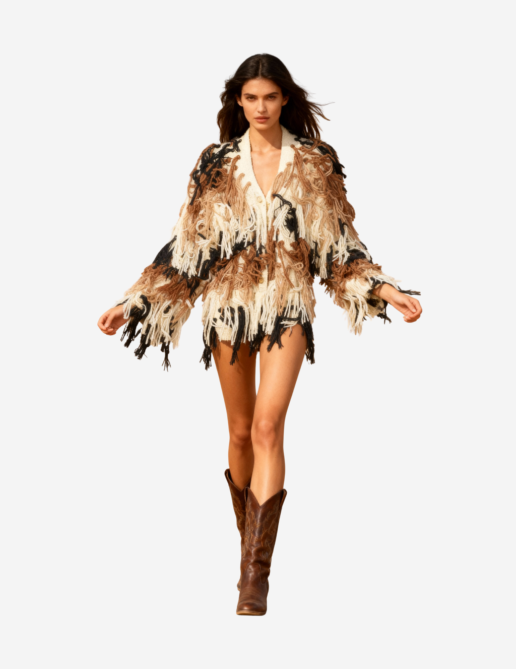 Boho Gradient Knitted Cardigan with Tassel Detail