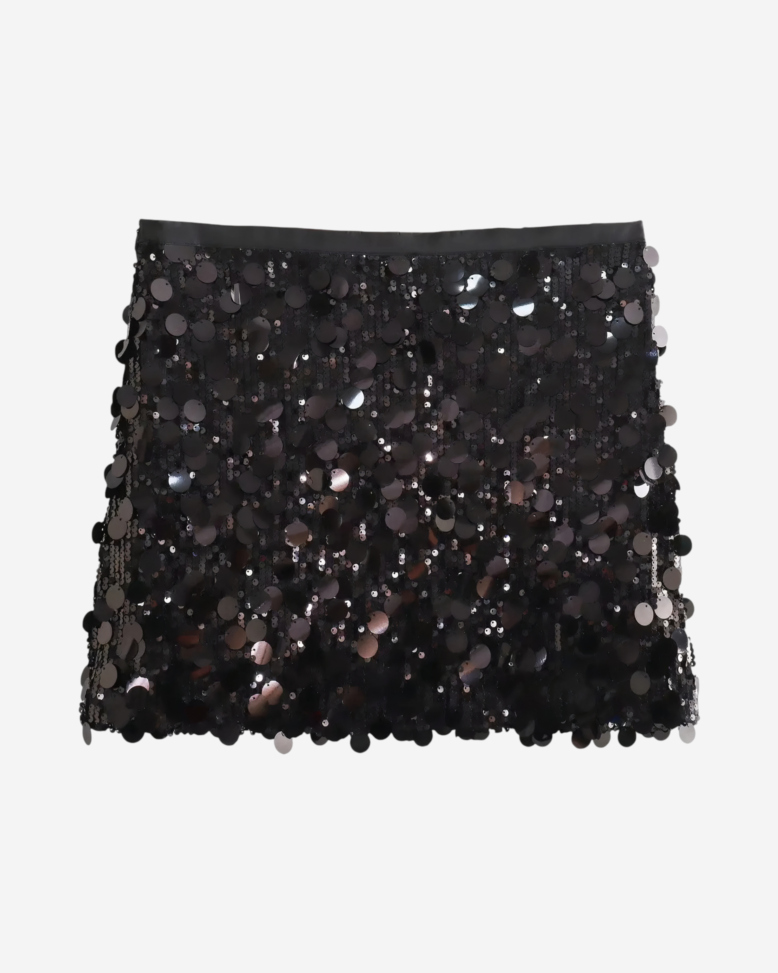 High-Waisted Sequin Mini Skirt with Front Zipper Detail-Skirts-Ekoa Ltd