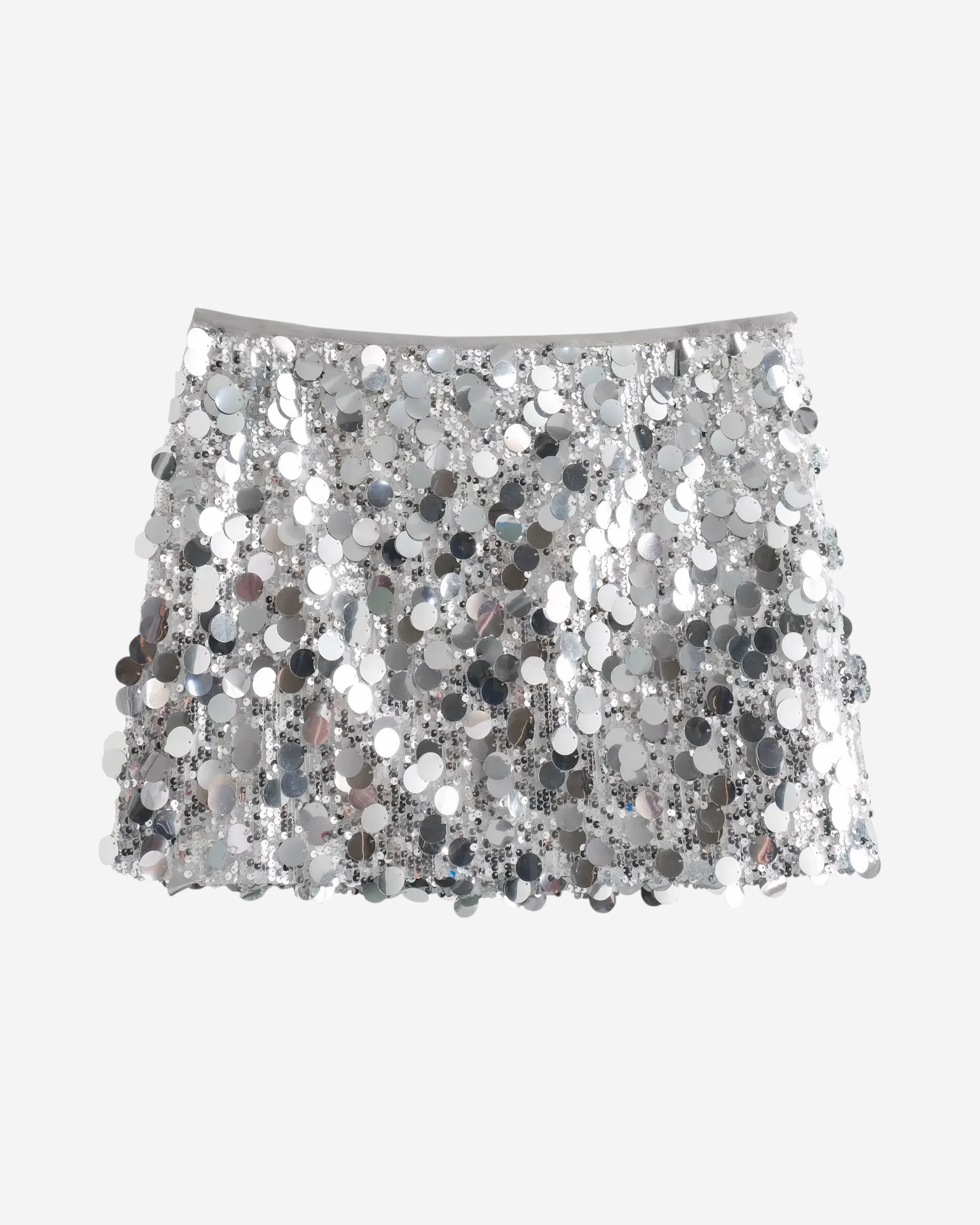 High-Waisted Sequin Mini Skirt with Front Zipper Detail-Skirts-Ekoa Ltd