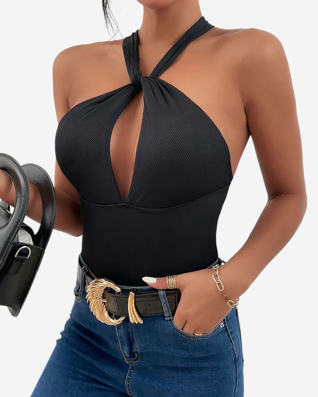 Black Cross-Back Cutout Sleeveless Bodysuit