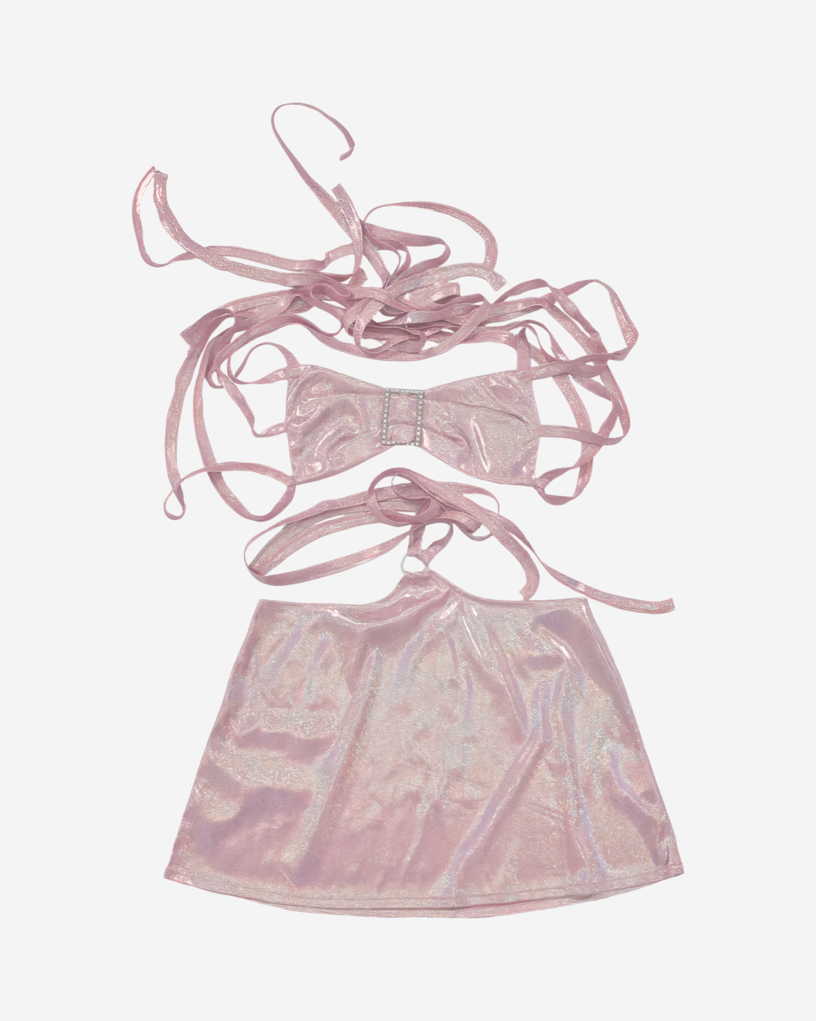 Pink Metallic Fairy Grunge Crop Top & Mini Skirt Set-Sets-Ekoa Ltd