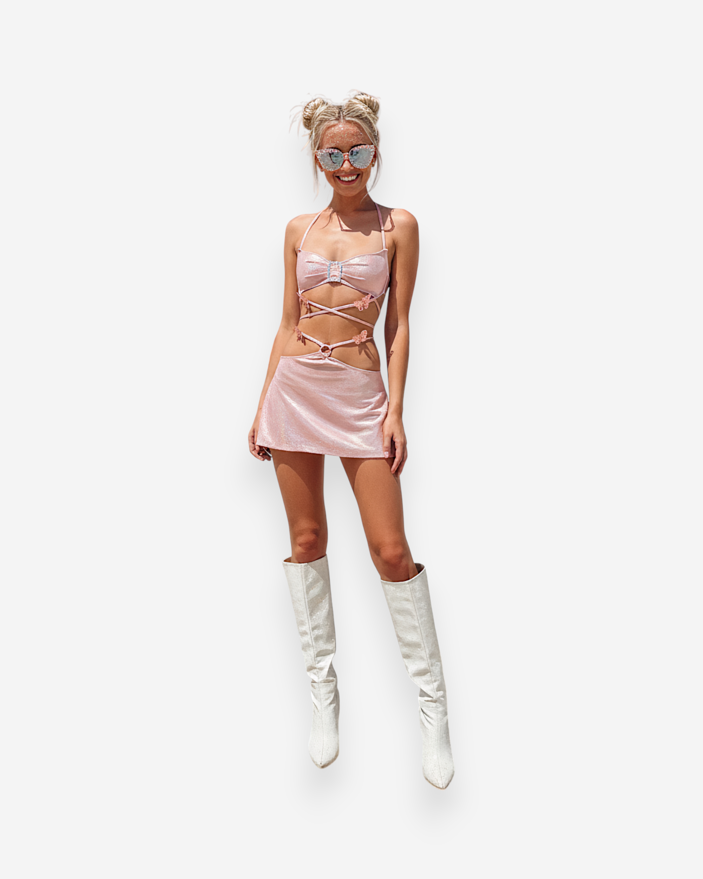 Pink Metallic Fairy Grunge Crop Top & Mini Skirt Set-Sets-Ekoa Ltd